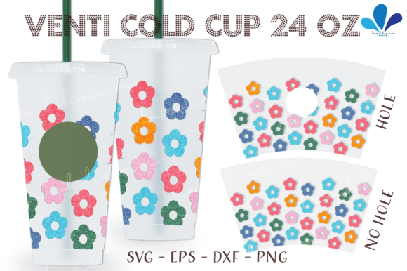 Colorful Retro Flower Venti Cup Wrap SVG