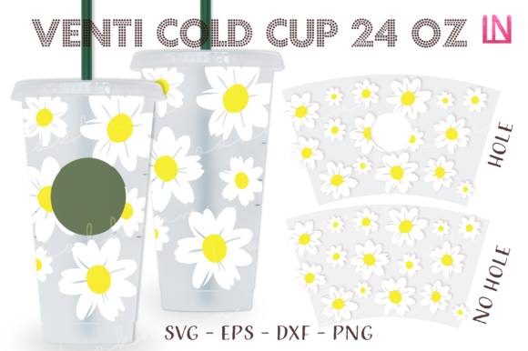 Daisy Hand Draw Venti Cold Cup Wrap SVG