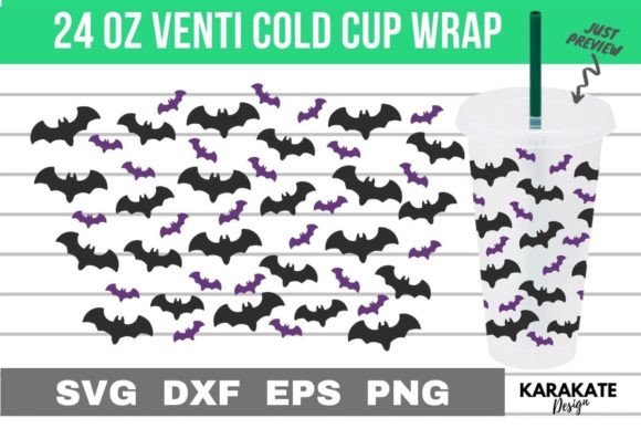 Halloween Bat 24 Oz Venti Cup Wrap SVG