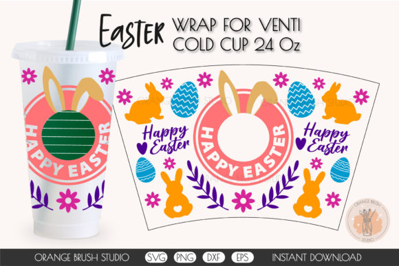 Happy Easter Bunny and Eggs SVG Cup 24oz