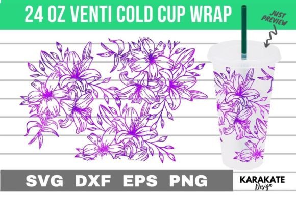Lilies Line, 24 Oz Venti Cup Wrap SVG