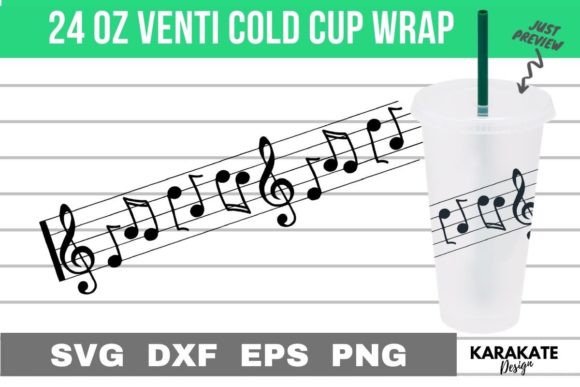 Music Notes, 24 Oz Venti Cup Wrap SVG