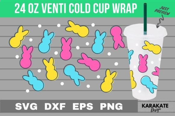 Pastel Bunnies, 24 Oz Venti Cup Wrap SVG