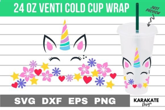 Pastel Unicorn, 24 Oz Venti Cup Wrap SVG