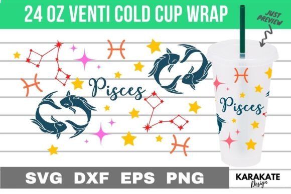 Pisces Zodiac, 24 Oz Venti Cup Wrap SVG