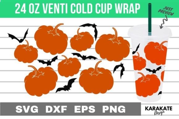 Pumpkin Bat 24 Oz Venti Cup Wrap SVG