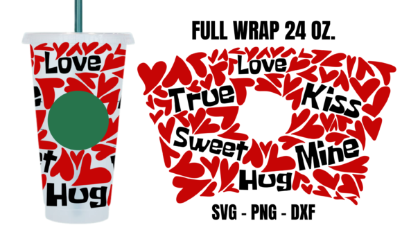 Red Hearts Starbucks Cup Wrap SVG