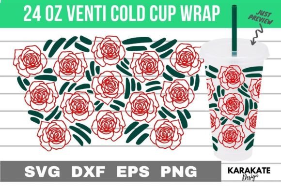 Rose Line Venti Cup Wrap SVG