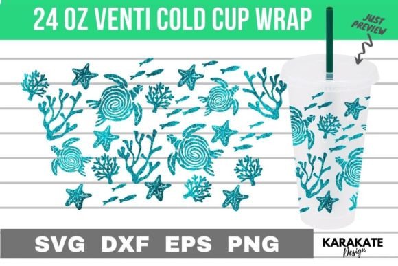 Sea Turtles, 24 Oz Venti Cup Wrap SVG