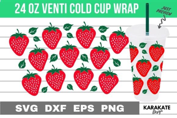 Strawberry, 24 Oz Venti Cup Wrap SVG