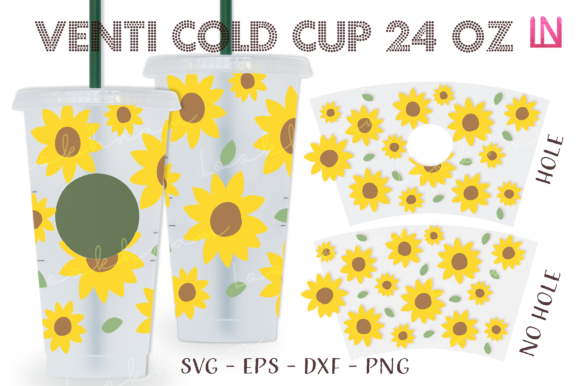 Sunflowers 24 Oz Venti Cold Cup Wrap SVG