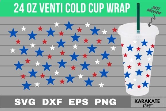 USA Star, 24 Oz Venti Cup Wrap SVG