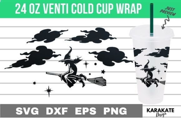 Witch Riding 24 Oz Venti Cup Wrap SVG